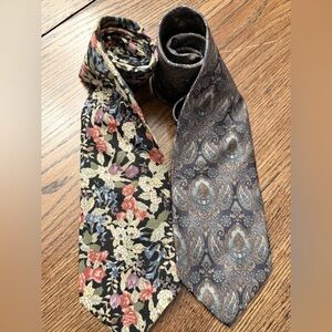 Vintage Brooks Brothers & Woodward Floral / Paisley Pattern Ties Set of 2 DC